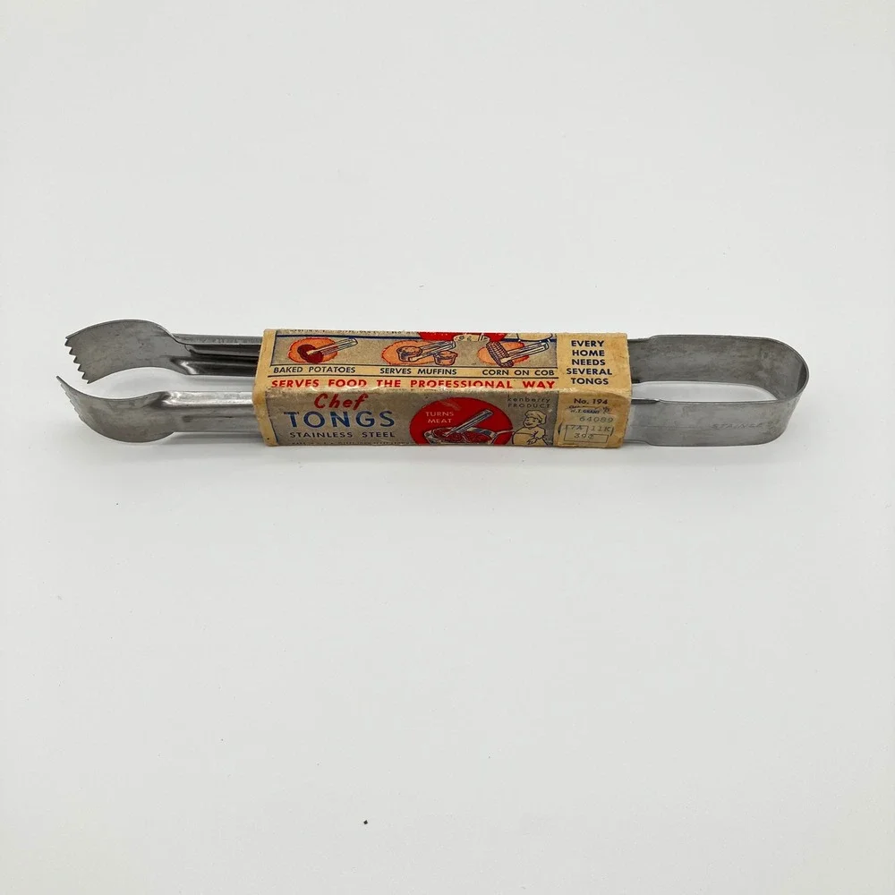 Kenberry Chef Tongs Vintage No 194 Silver Stainless Steel Serrated Ice Meat